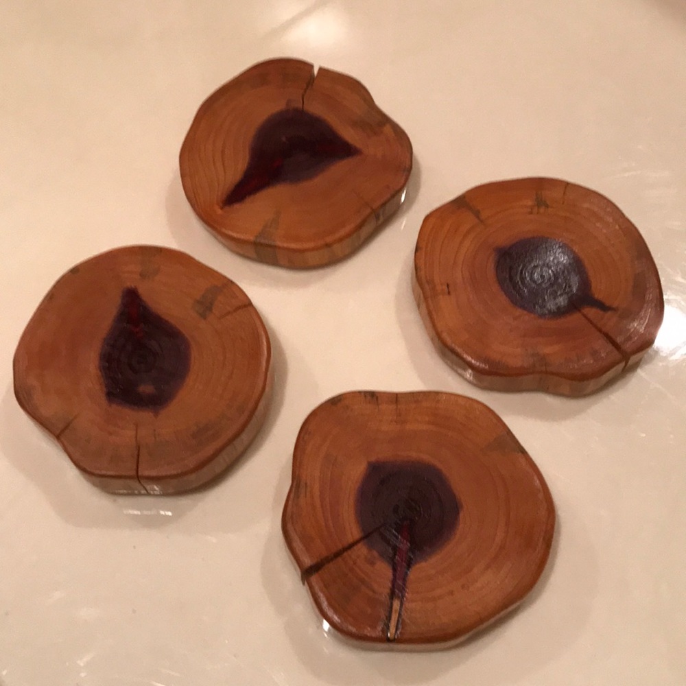 Set of Four Handmade Red Cedar Wood Coasters